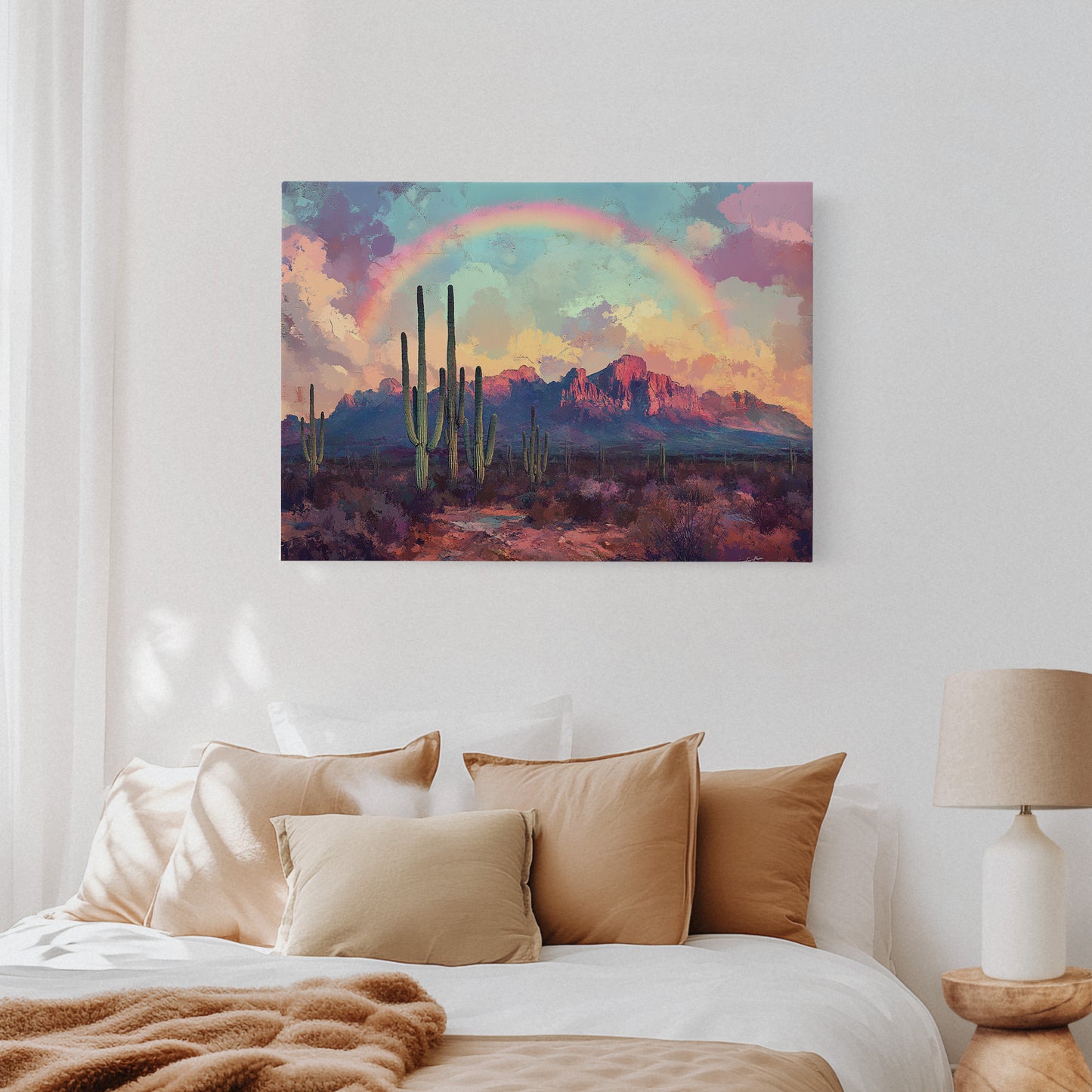 Gallery image 8 for Cactus Rainbow Desert Print – Boho Southwest Canvas Art