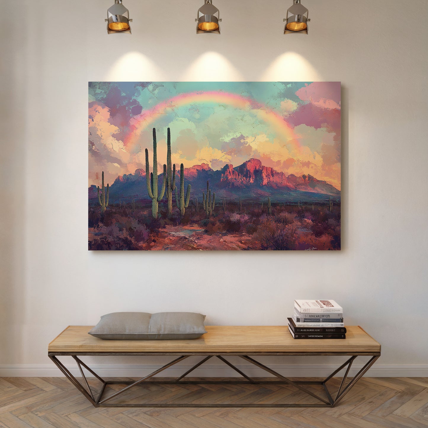 Gallery image 13 for Cactus Rainbow Desert Print – Boho Southwest Canvas Art