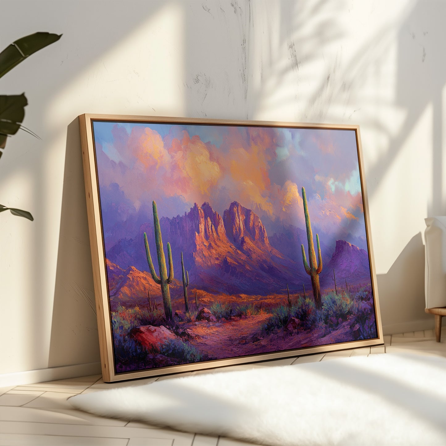 Gallery image 7 for Purple Desert Sunset Canvas – Southwest Cactus Wall Art