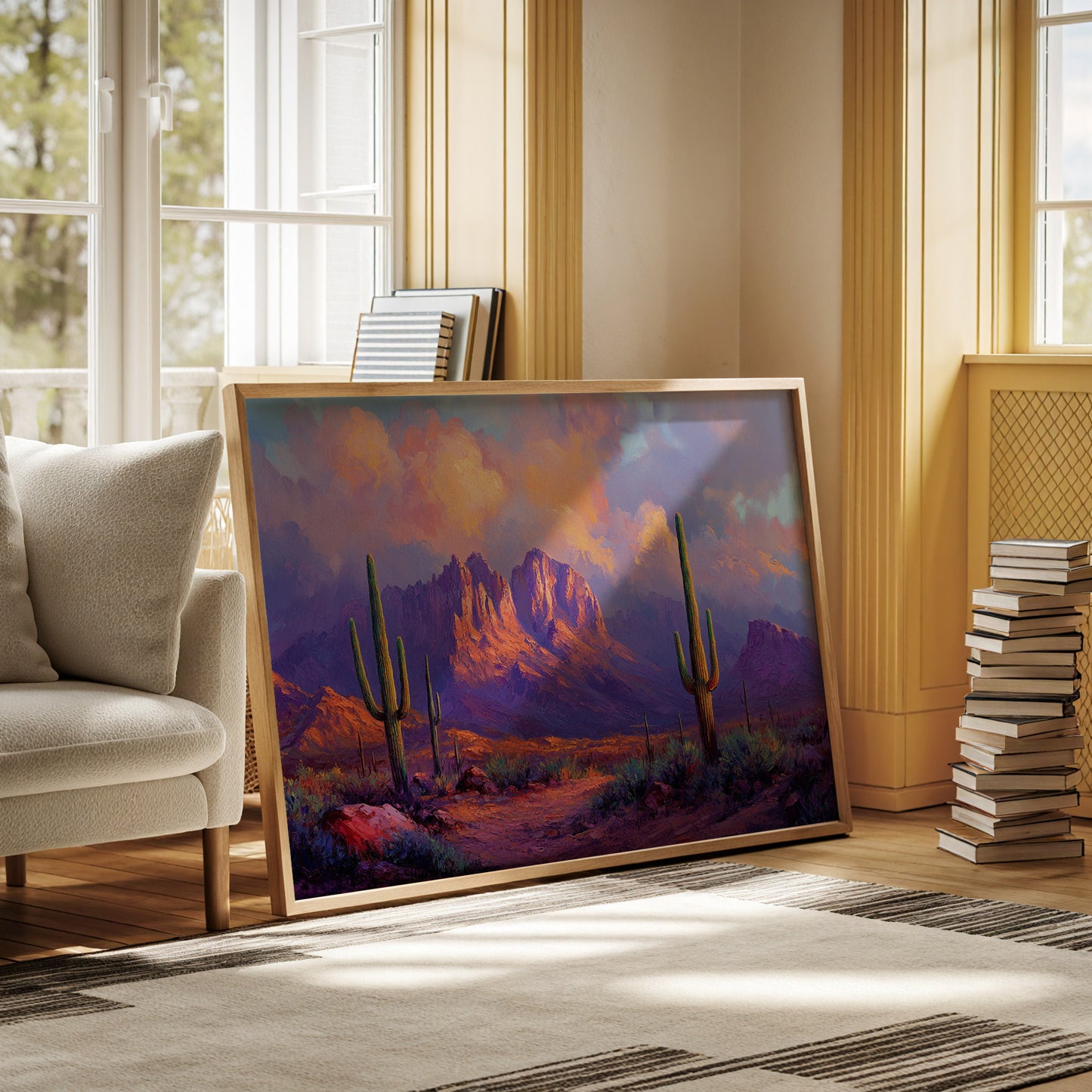 Gallery image 12 for Purple Desert Sunset Canvas – Southwest Cactus Wall Art