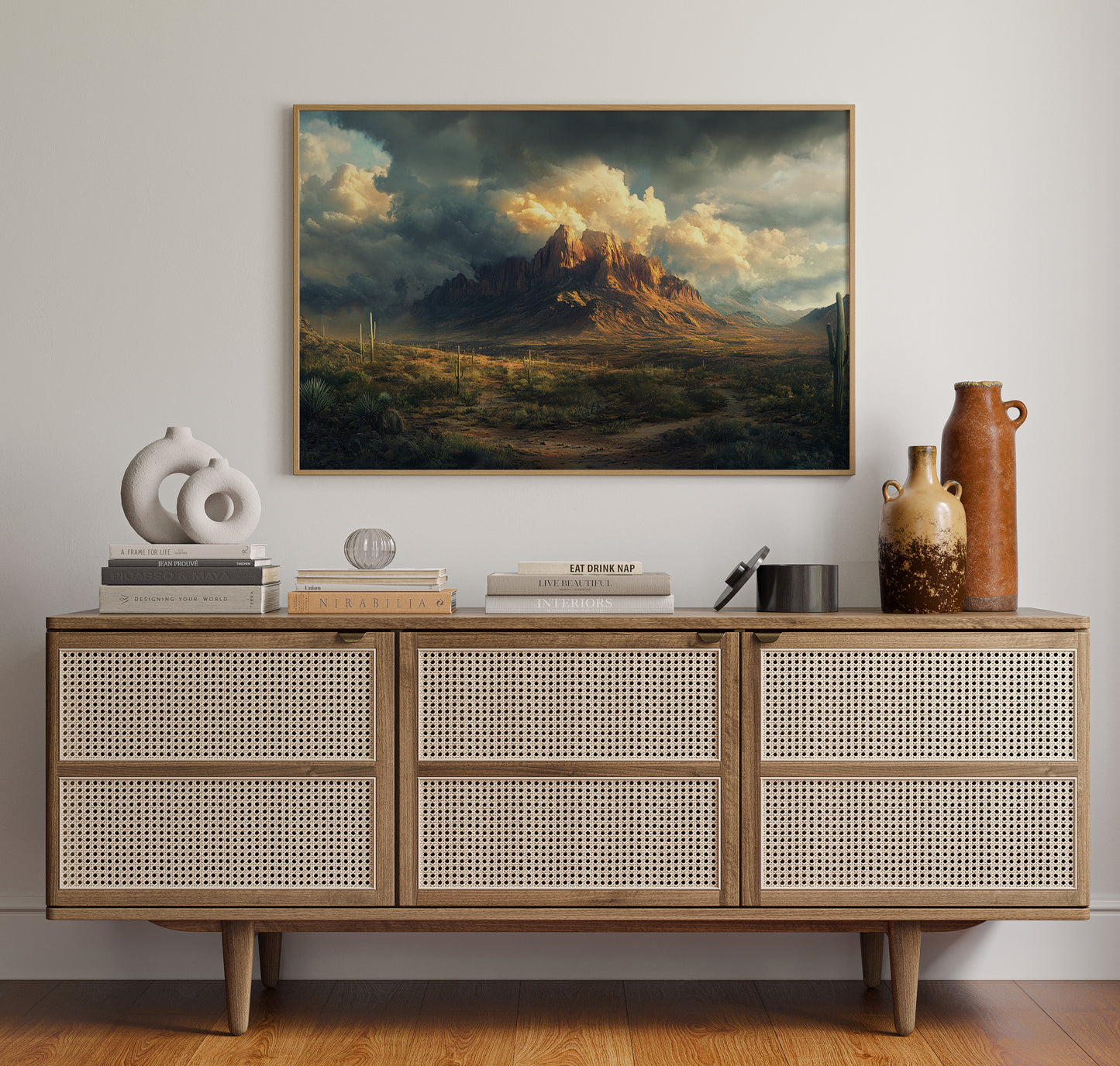 Gallery image 2 for Stormy Desert Mountain Canvas – Moody Western Landscape Wall Art