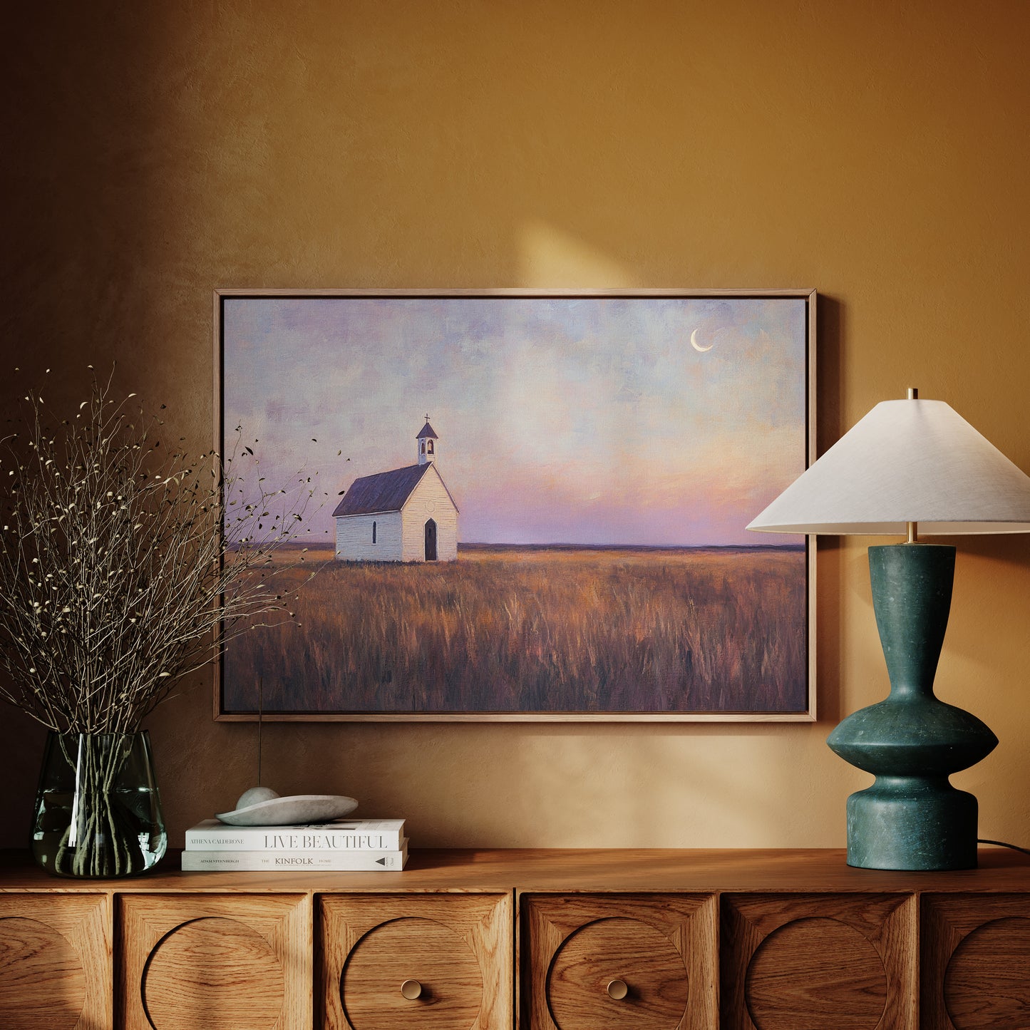Gallery image 4 for Prairie Moon Chapel Canvas – Minimalist Country Church Wall Art