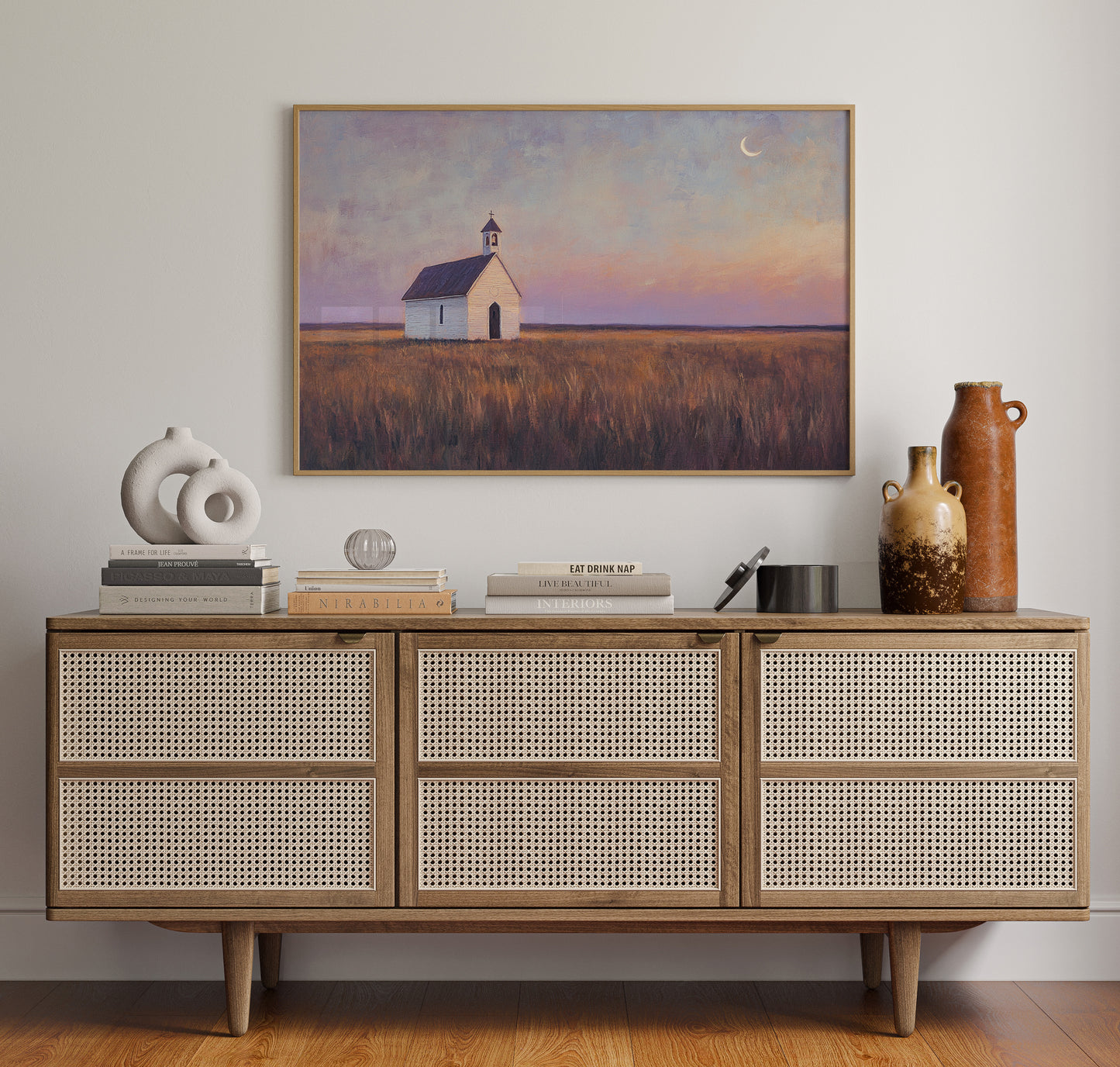 Gallery image 5 for Prairie Moon Chapel Canvas – Minimalist Country Church Wall Art