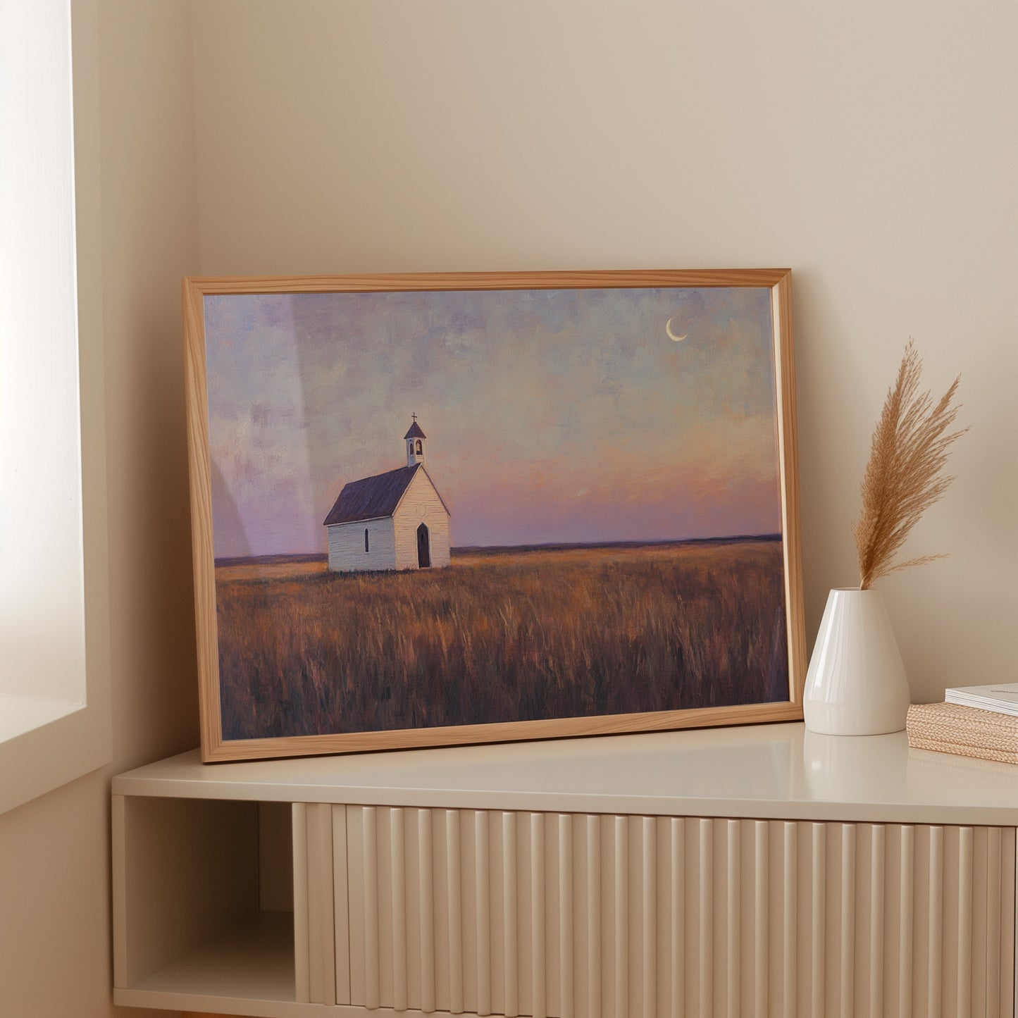 Gallery image 9 for Prairie Moon Chapel Canvas – Minimalist Country Church Wall Art