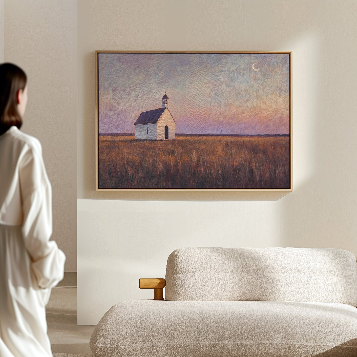 Gallery image 10 for Prairie Moon Chapel Canvas – Minimalist Country Church Wall Art
