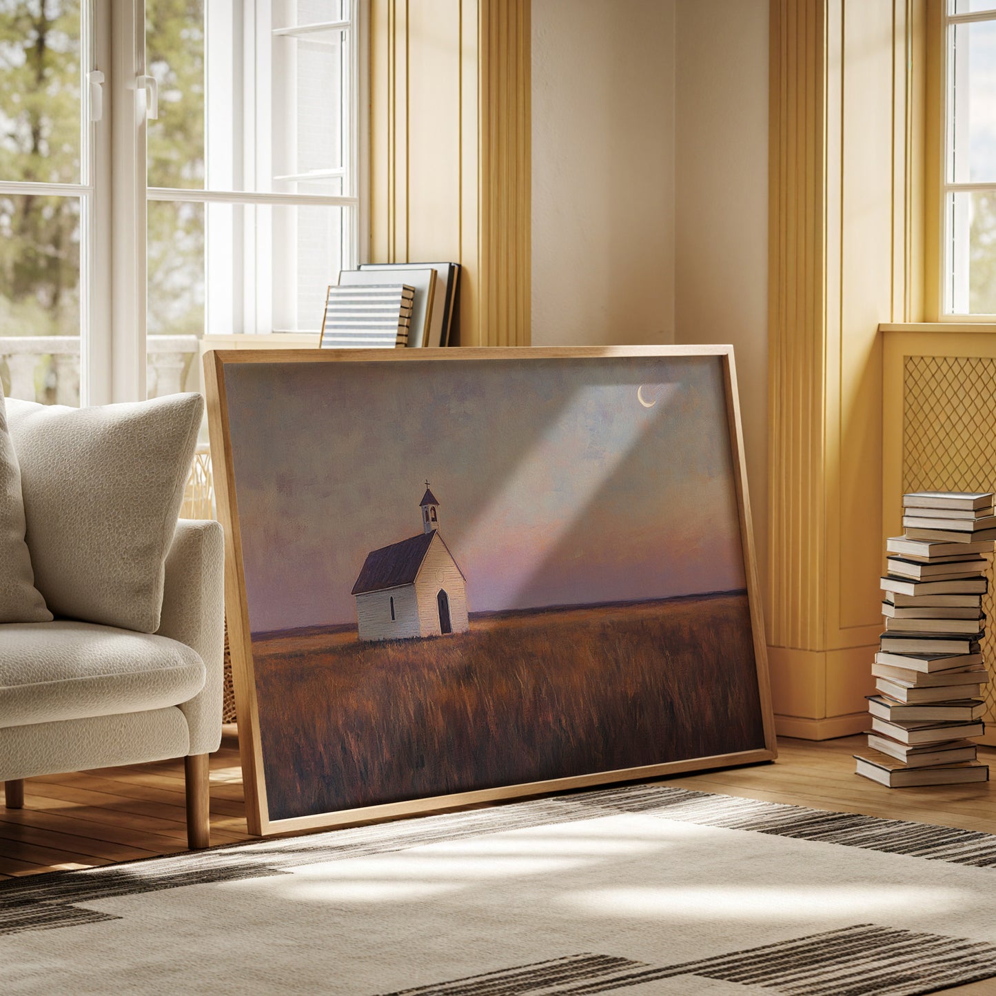 Gallery image 12 for Prairie Moon Chapel Canvas – Minimalist Country Church Wall Art