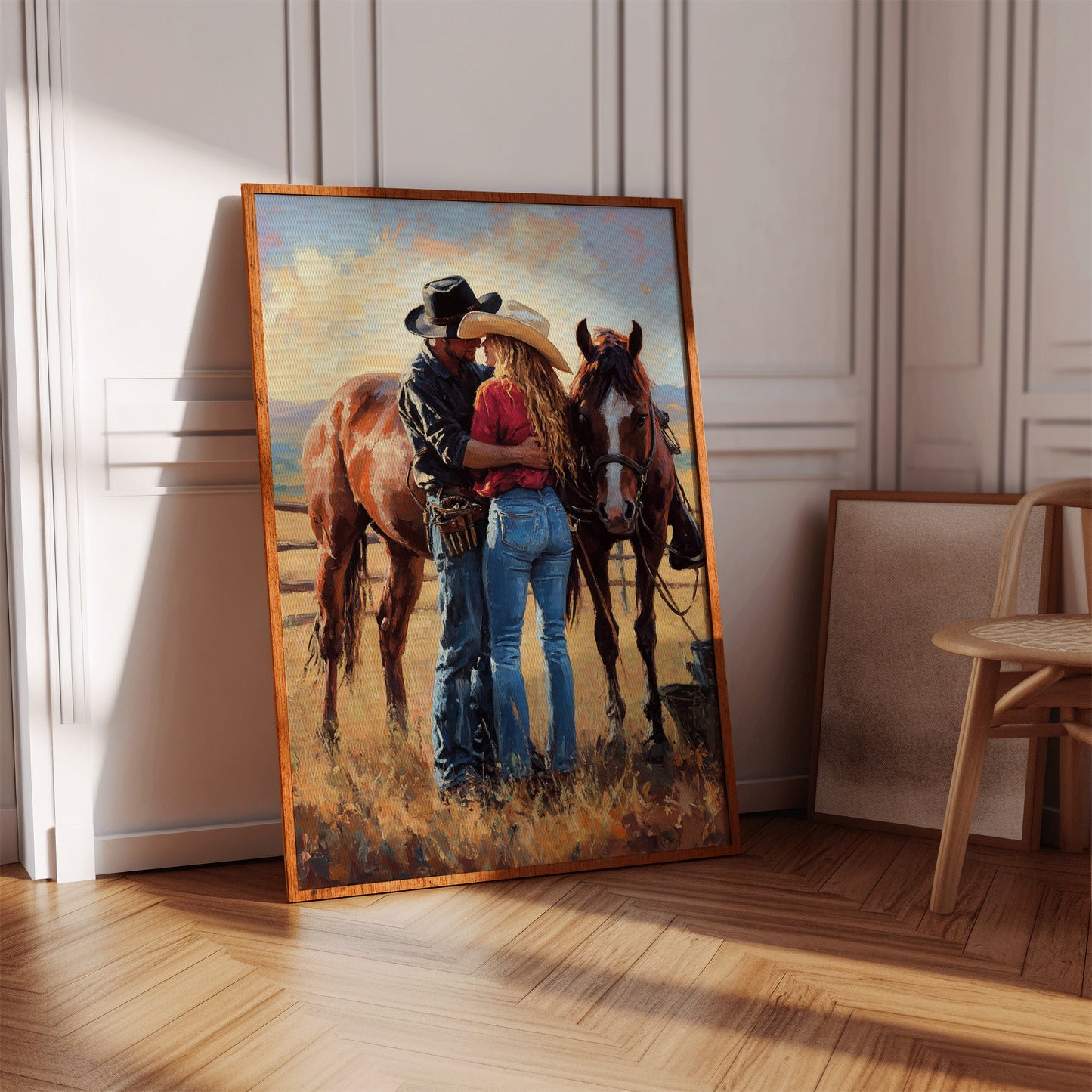 Gallery image 3 for Cowboy Romance Canvas – Western Couple Wall Art with Horses,