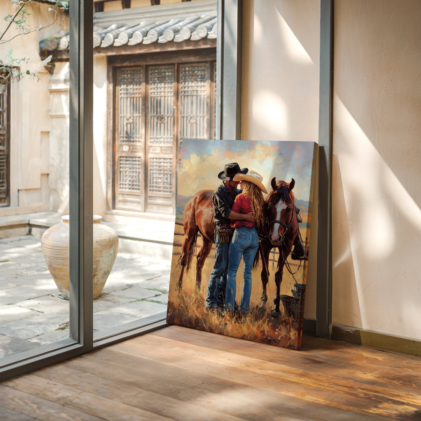 Gallery image 14 for Cowboy Romance Canvas – Western Couple Wall Art with Horses,