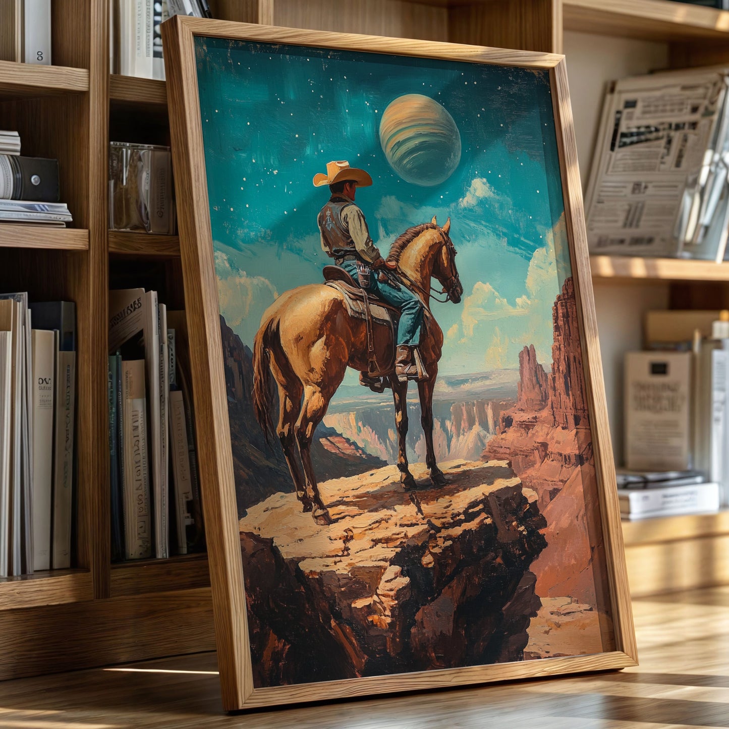 Gallery image 1 for Stargazer Cowboy Canvas – Western Space Wall Art