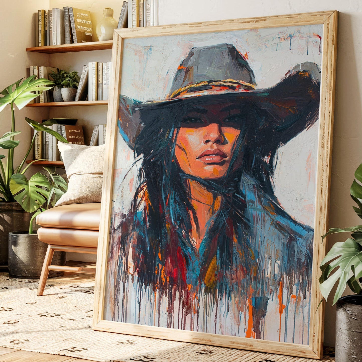 Gallery image 1 for Wild Western Woman Canvas – Bold Cowgirl Portrait Wall Art