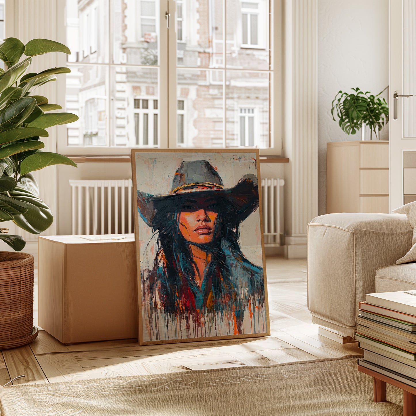Gallery image 2 for Wild Western Woman Canvas – Bold Cowgirl Portrait Wall Art