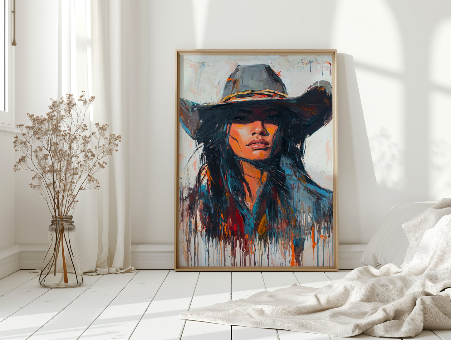 Gallery image 3 for Wild Western Woman Canvas – Bold Cowgirl Portrait Wall Art