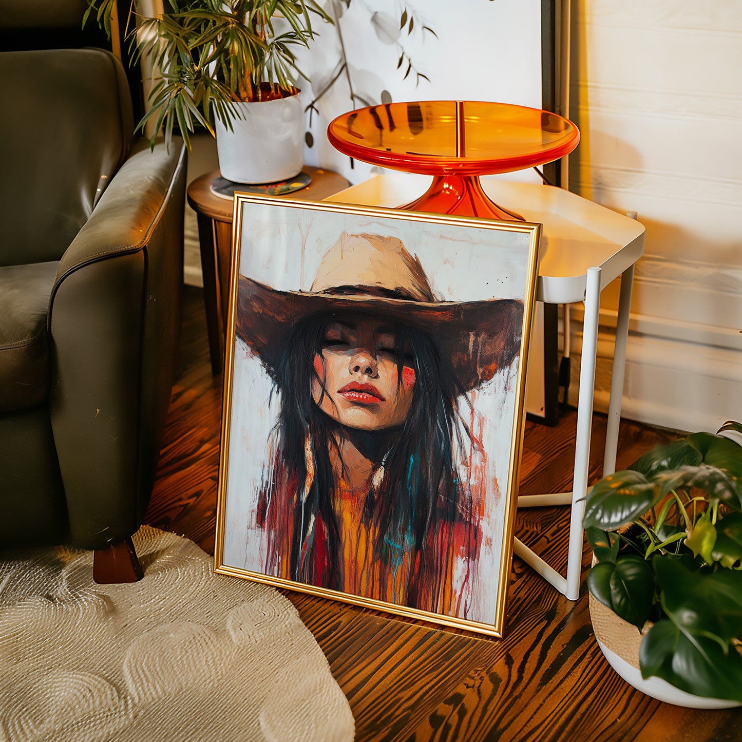 Gallery image 3 for Painted Cowgirl Canvas – Boho Western Woman Wall Art