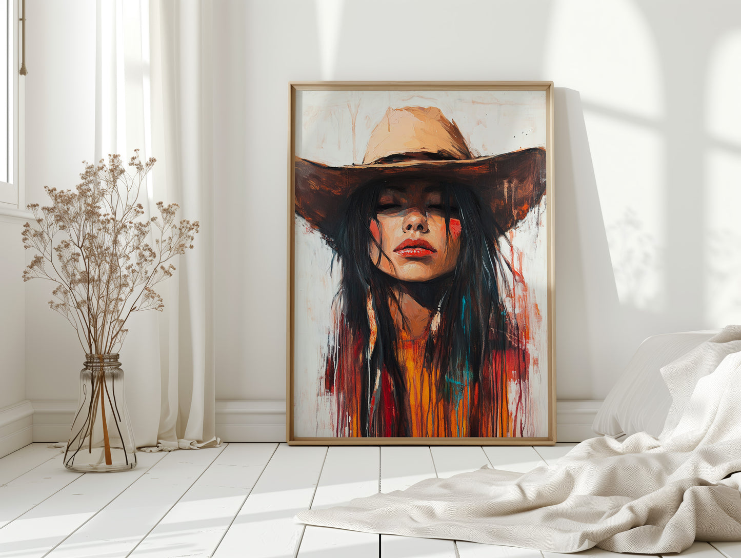 Gallery image 4 for Painted Cowgirl Canvas – Boho Western Woman Wall Art