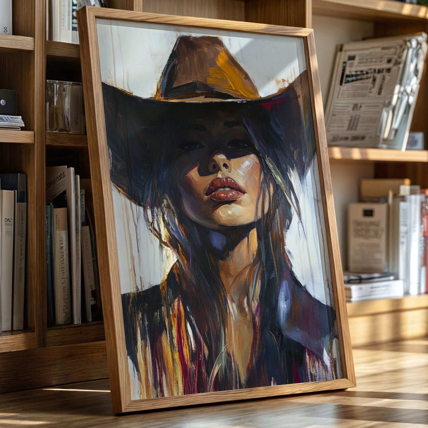 Gallery image 1 for Shadowed Cowgirl Canvas – Western Femme Fatale Wall Art