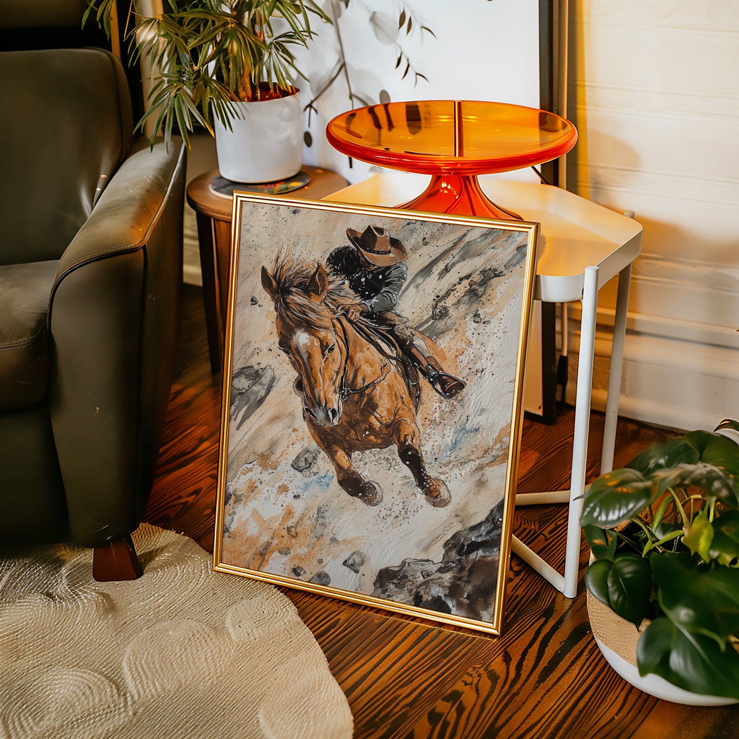 Gallery image 2 for Downhill Cowboy Canvas – Western Action Horseback Painting