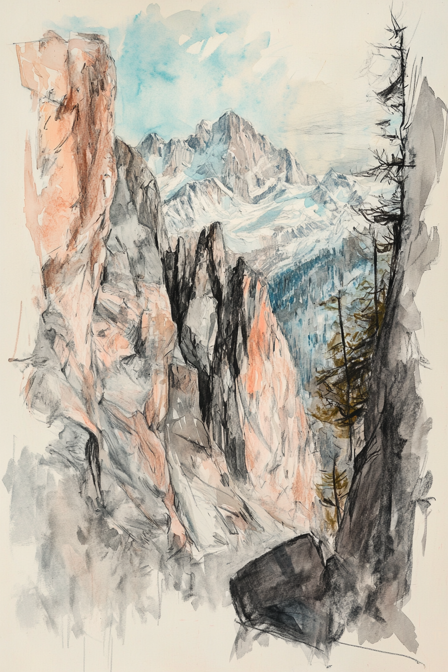 Gallery image 8 for Alpine Canyon Watercolor Print – Mountain Cliff Wall Art