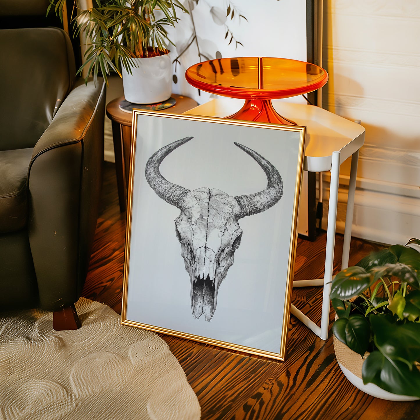 Gallery image 2 for Western Bull Skull Line Art Print – Rustic Cowboy Wall Decor