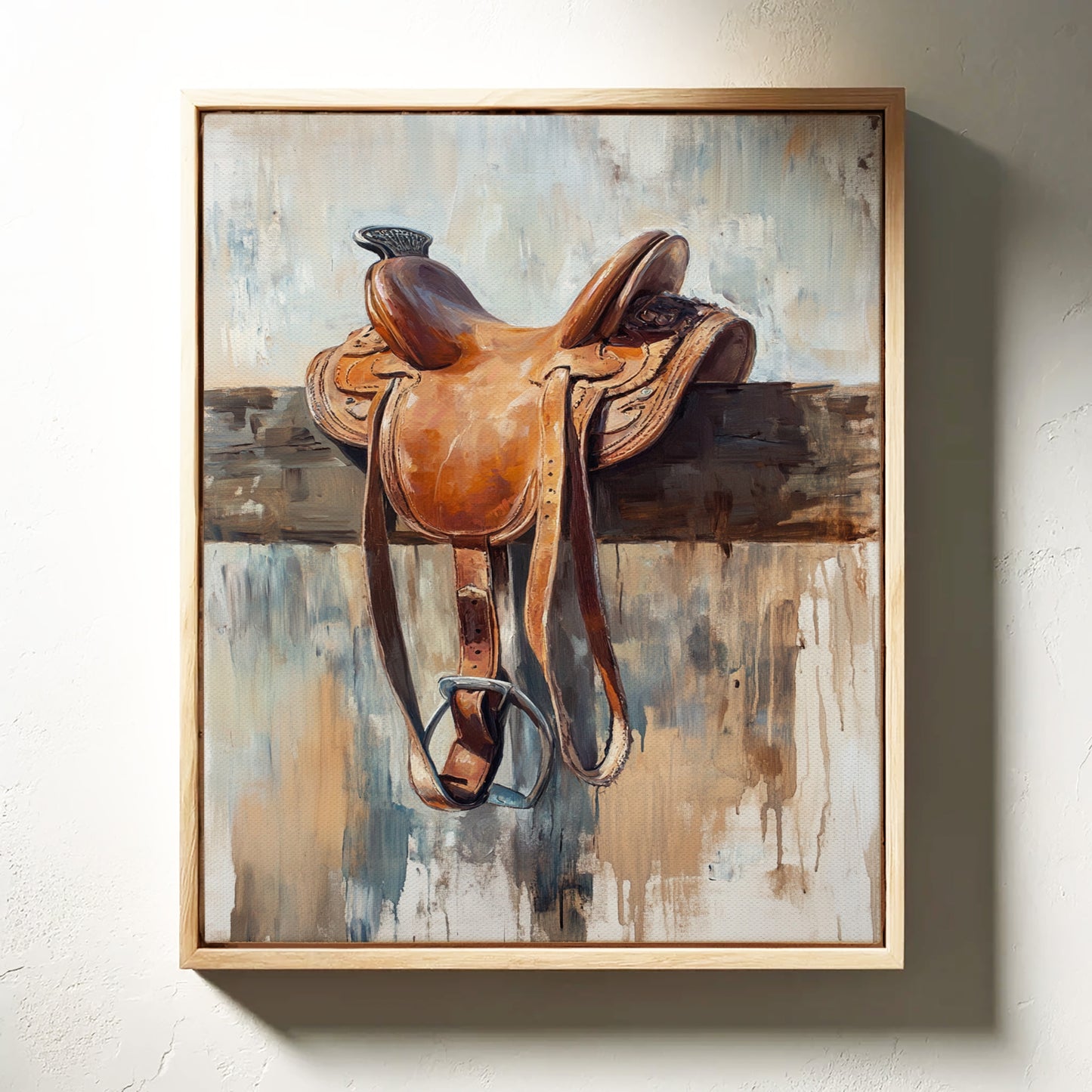 Gallery image 12 for Resting Leather – Western Saddle on Fence Painting