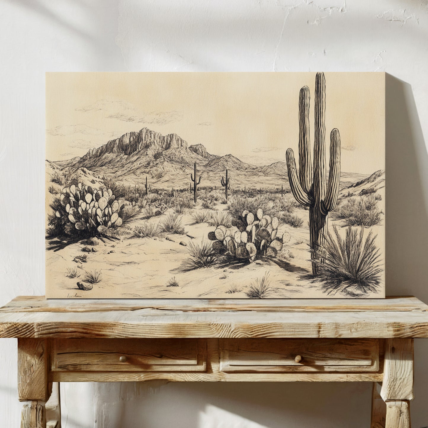 Gallery image 4 for Sonoran Stillness – Vintage Desert Landscape Illustration