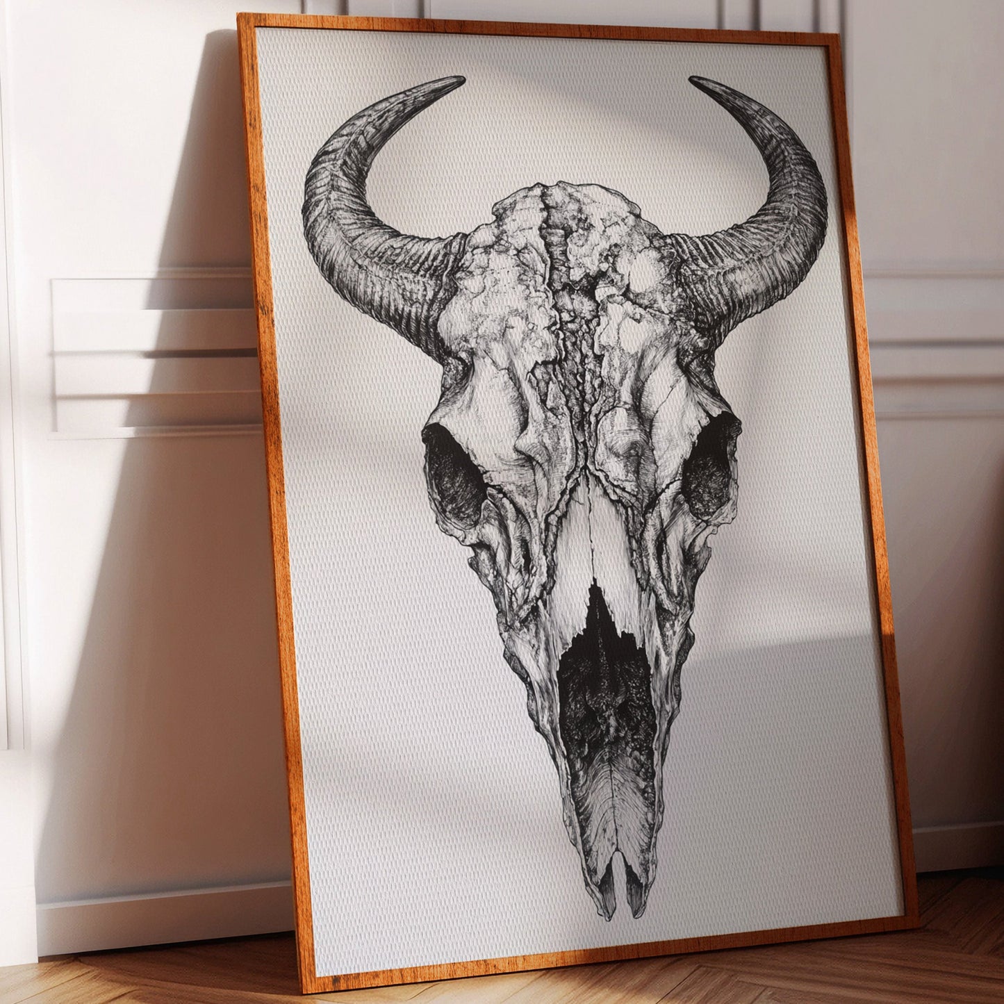 Gallery image 1 for Western Bison Skull – Black Ink Rustic Wall Art