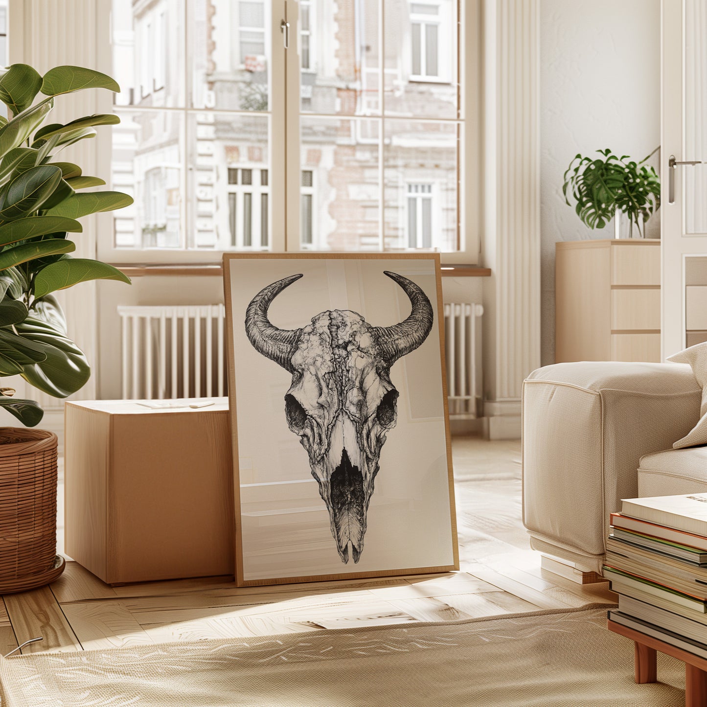 Gallery image 2 for Western Bison Skull – Black Ink Rustic Wall Art