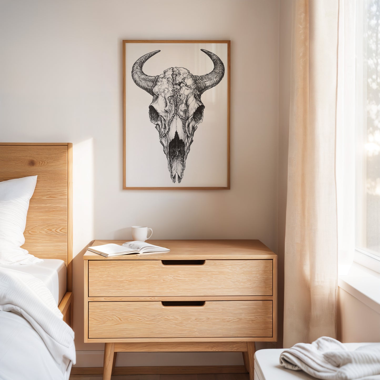 Gallery image 6 for Western Bison Skull – Black Ink Rustic Wall Art