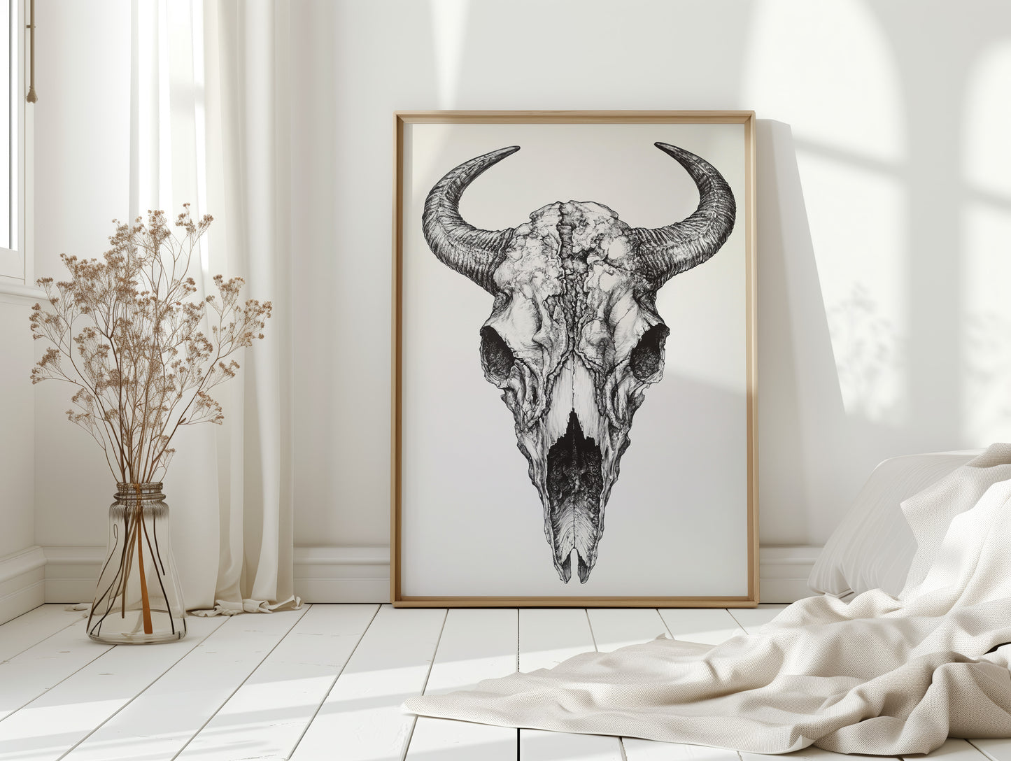 Gallery image 14 for Western Bison Skull – Black Ink Rustic Wall Art