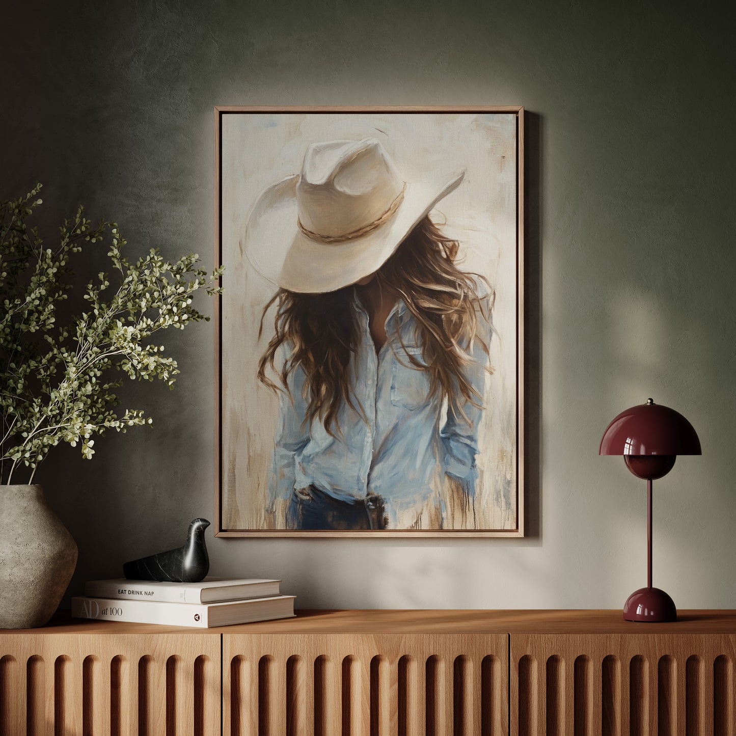 Gallery image 1 for Cowgirl in Blue – Soft Western Elegance Canvas Print