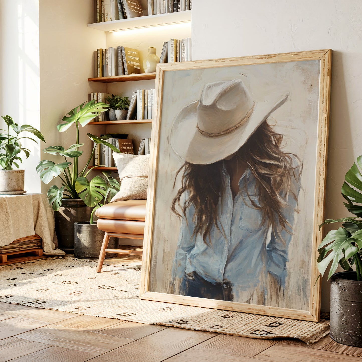 Gallery image 2 for Cowgirl in Blue – Soft Western Elegance Canvas Print