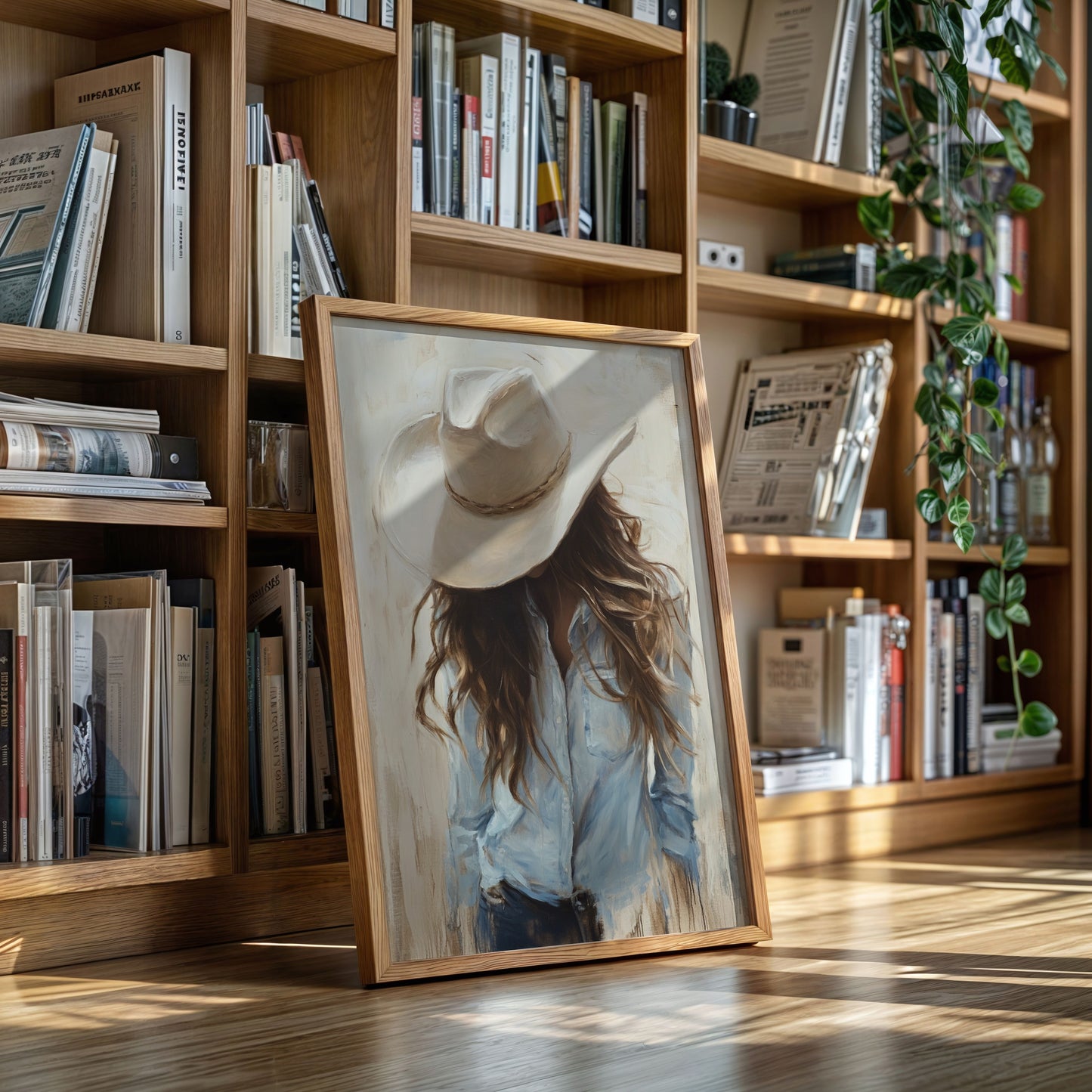 Gallery image 3 for Cowgirl in Blue – Soft Western Elegance Canvas Print