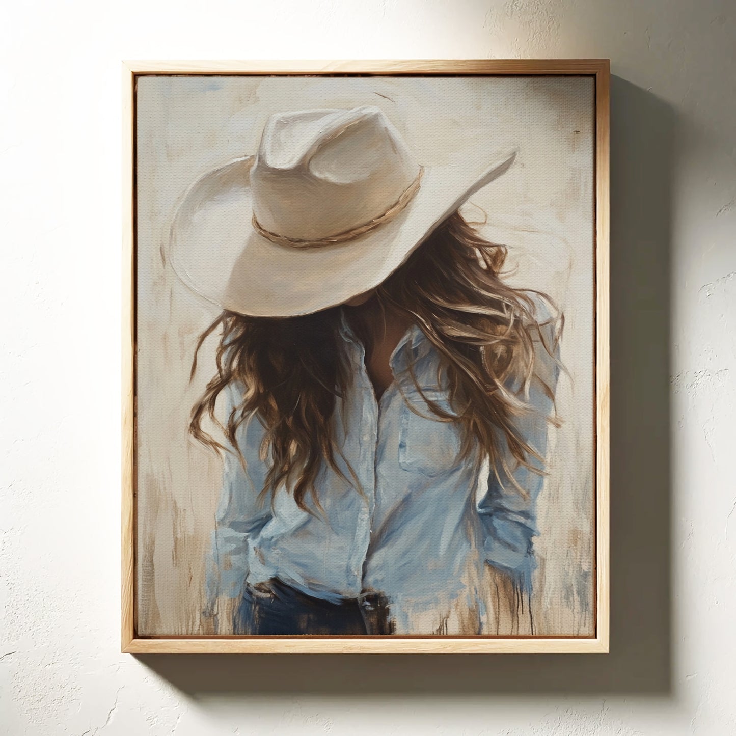 Gallery image 4 for Cowgirl in Blue – Soft Western Elegance Canvas Print