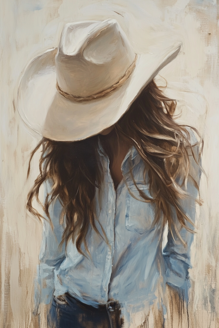 Gallery image 5 for Cowgirl in Blue – Soft Western Elegance Canvas Print