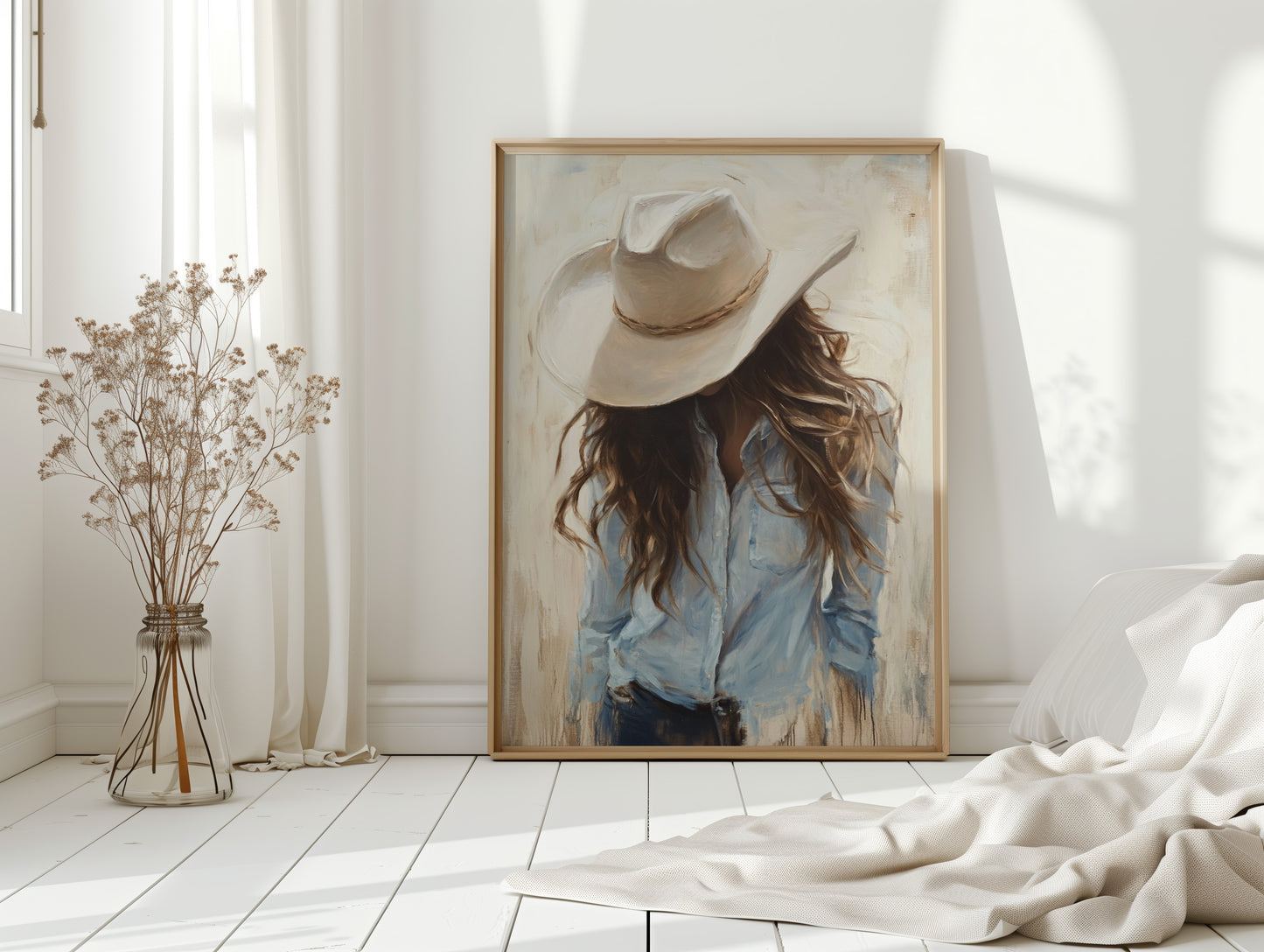 Gallery image 7 for Cowgirl in Blue – Soft Western Elegance Canvas Print