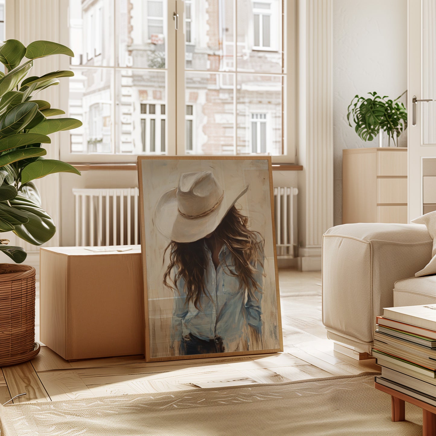 Gallery image 8 for Cowgirl in Blue – Soft Western Elegance Canvas Print