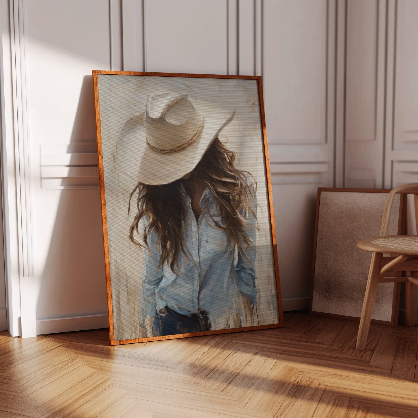 Gallery image 11 for Cowgirl in Blue – Soft Western Elegance Canvas Print