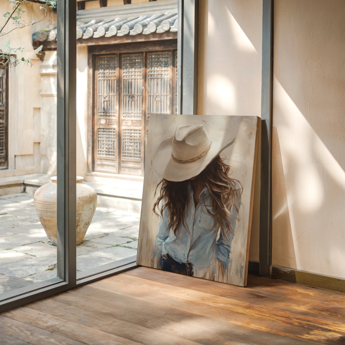 Gallery image 13 for Cowgirl in Blue – Soft Western Elegance Canvas Print