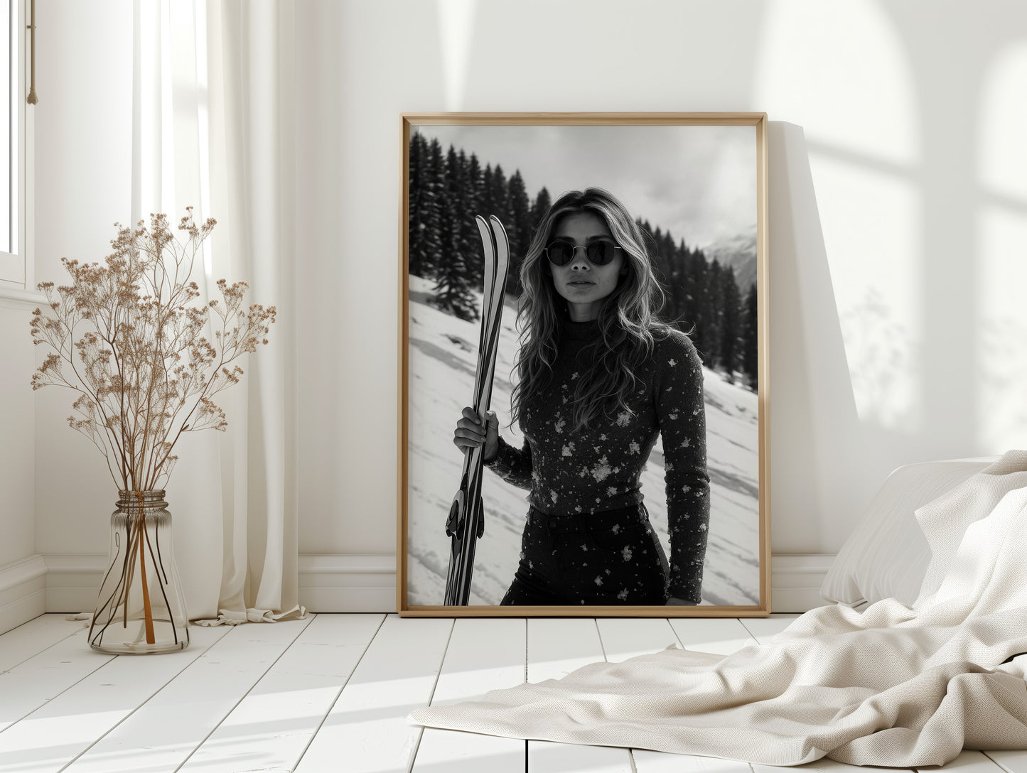 Gallery image 7 for Snow-Covered Skier in Monochrome – Fashionable Winter Sports Photography Print