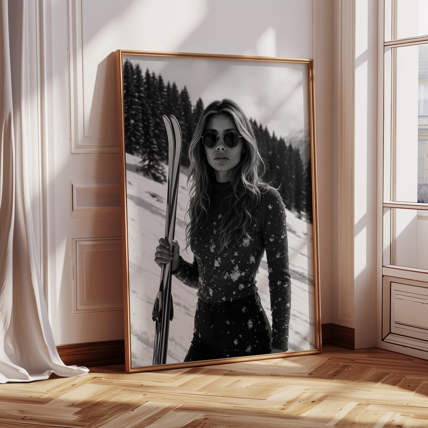 Gallery image 10 for Snow-Covered Skier in Monochrome – Fashionable Winter Sports Photography Print