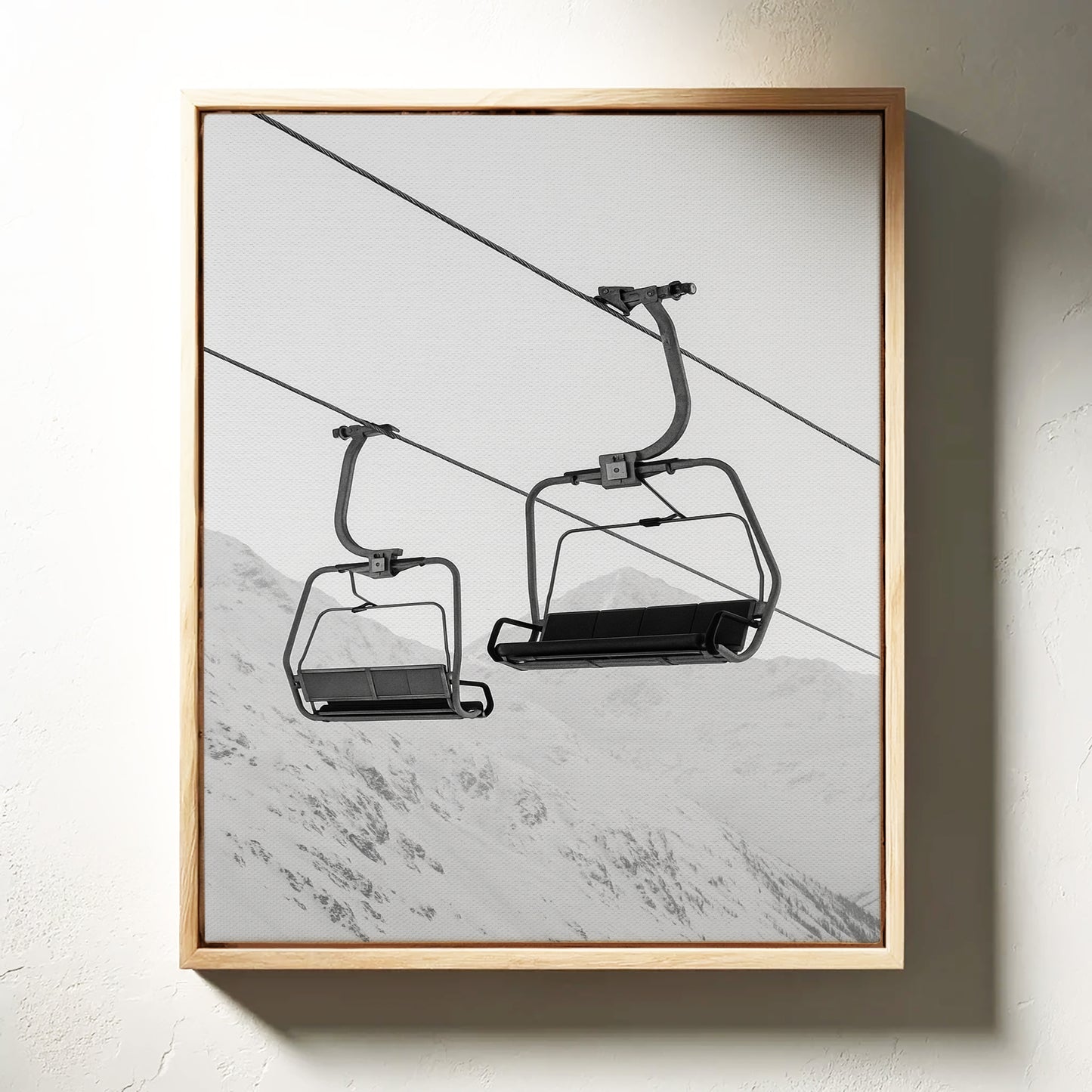 Gallery image 2 for Solitude in Ascent – Minimalist Ski Lift Black & White Print