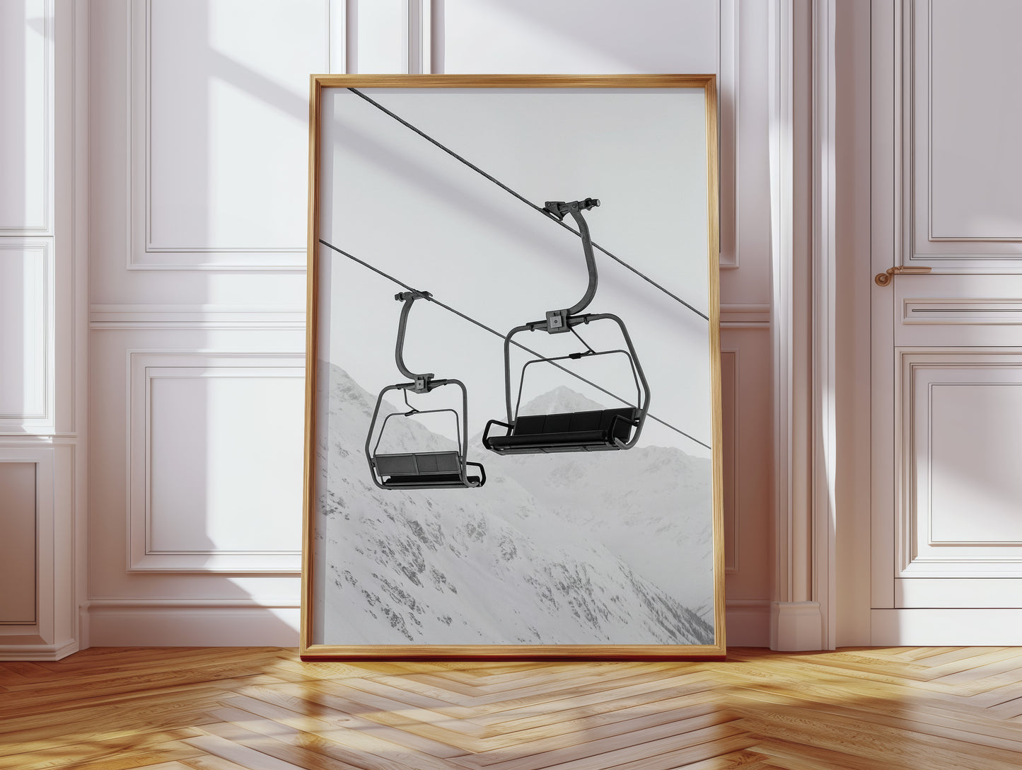 Gallery image 4 for Solitude in Ascent – Minimalist Ski Lift Black & White Print