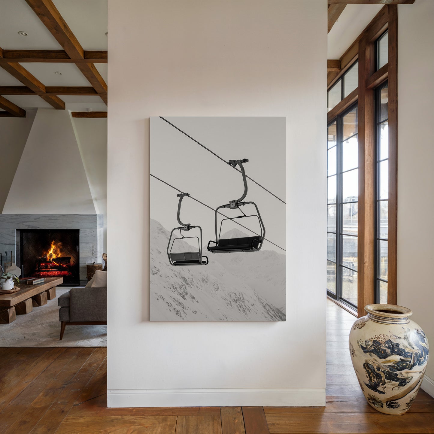 Gallery image 10 for Solitude in Ascent – Minimalist Ski Lift Black & White Print