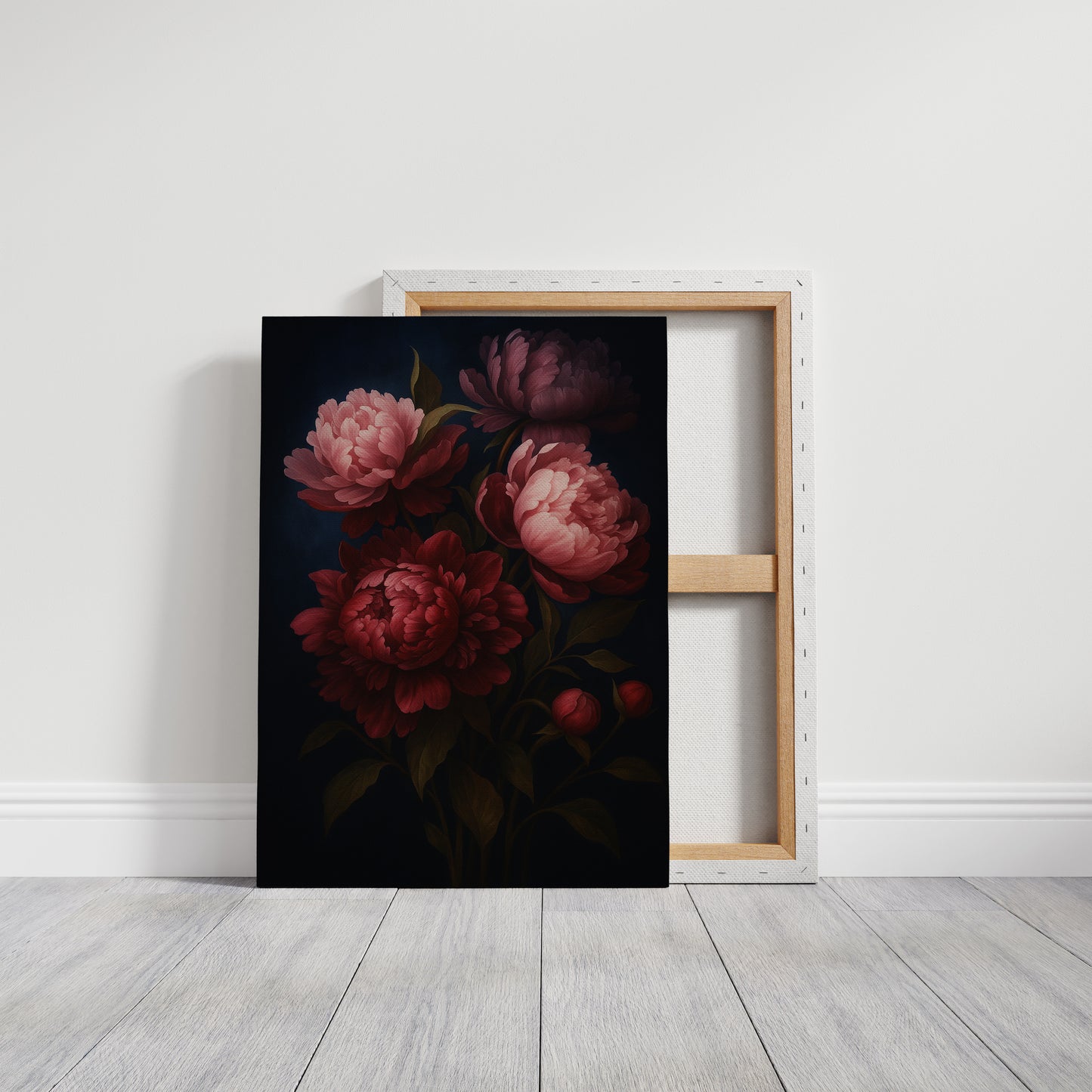 Crimson Peonies in Midnight Bloom