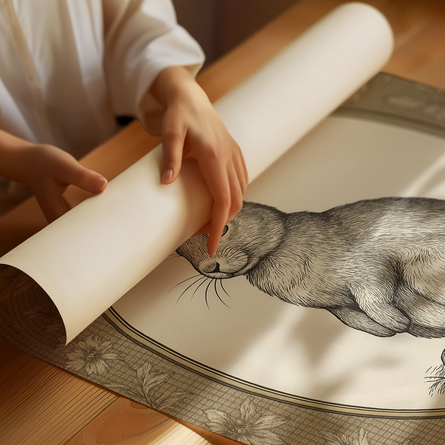 Victorian Rabbit in Floral Frame