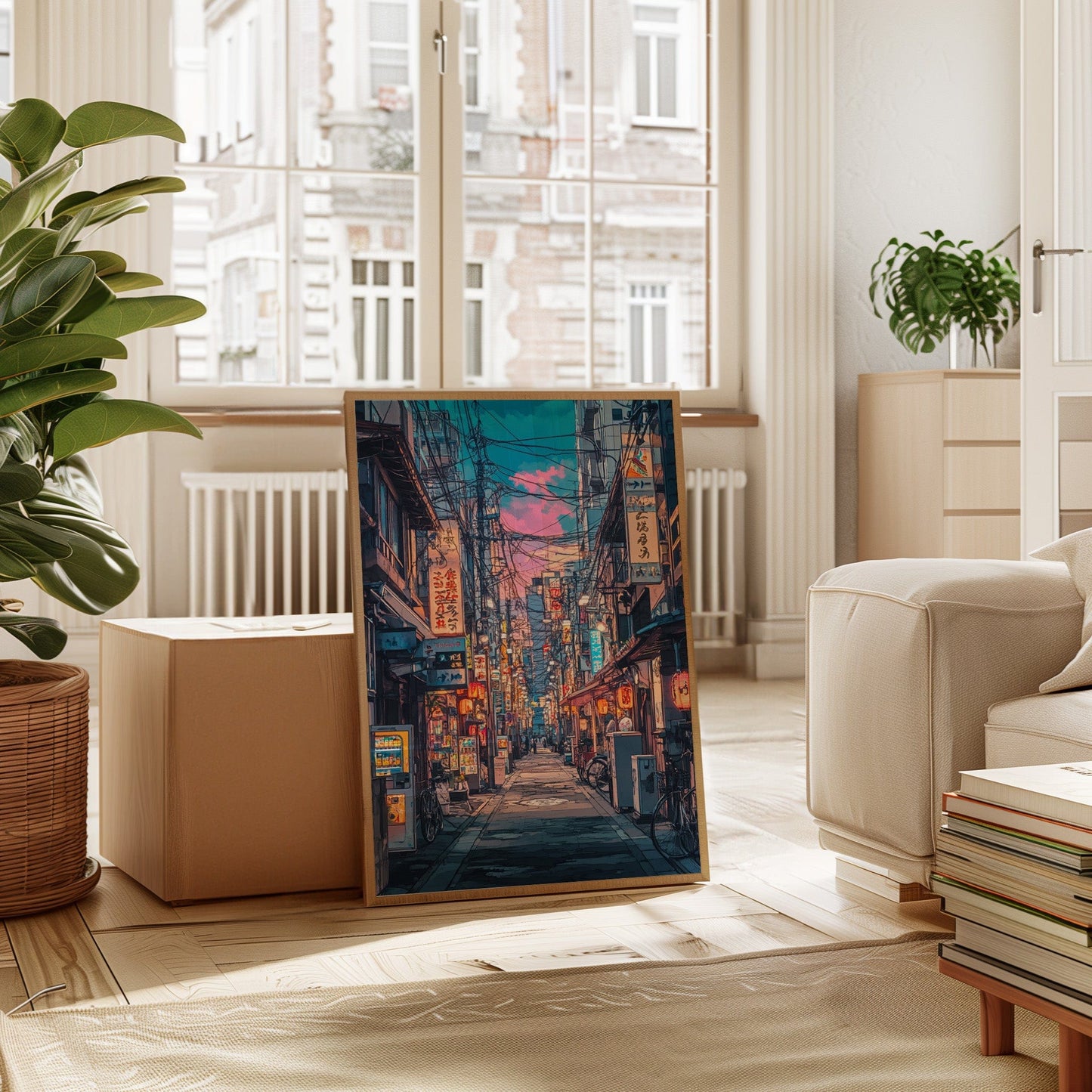 Vibrant Tokyo Street Art Print – Neon Cityscape Aesthetic