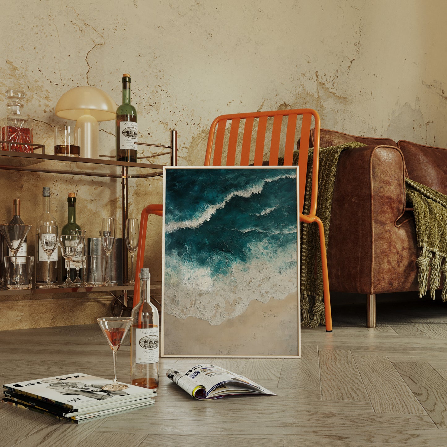 Textured Shoreline in Teal and Sand