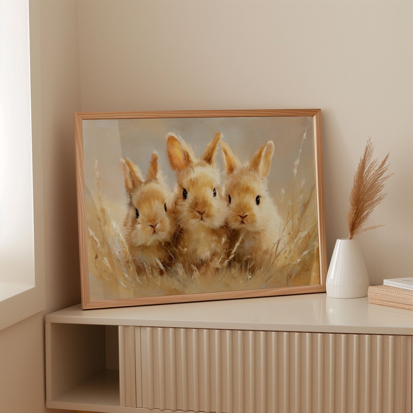 Curious Bunnies Dance Through Golden Grass