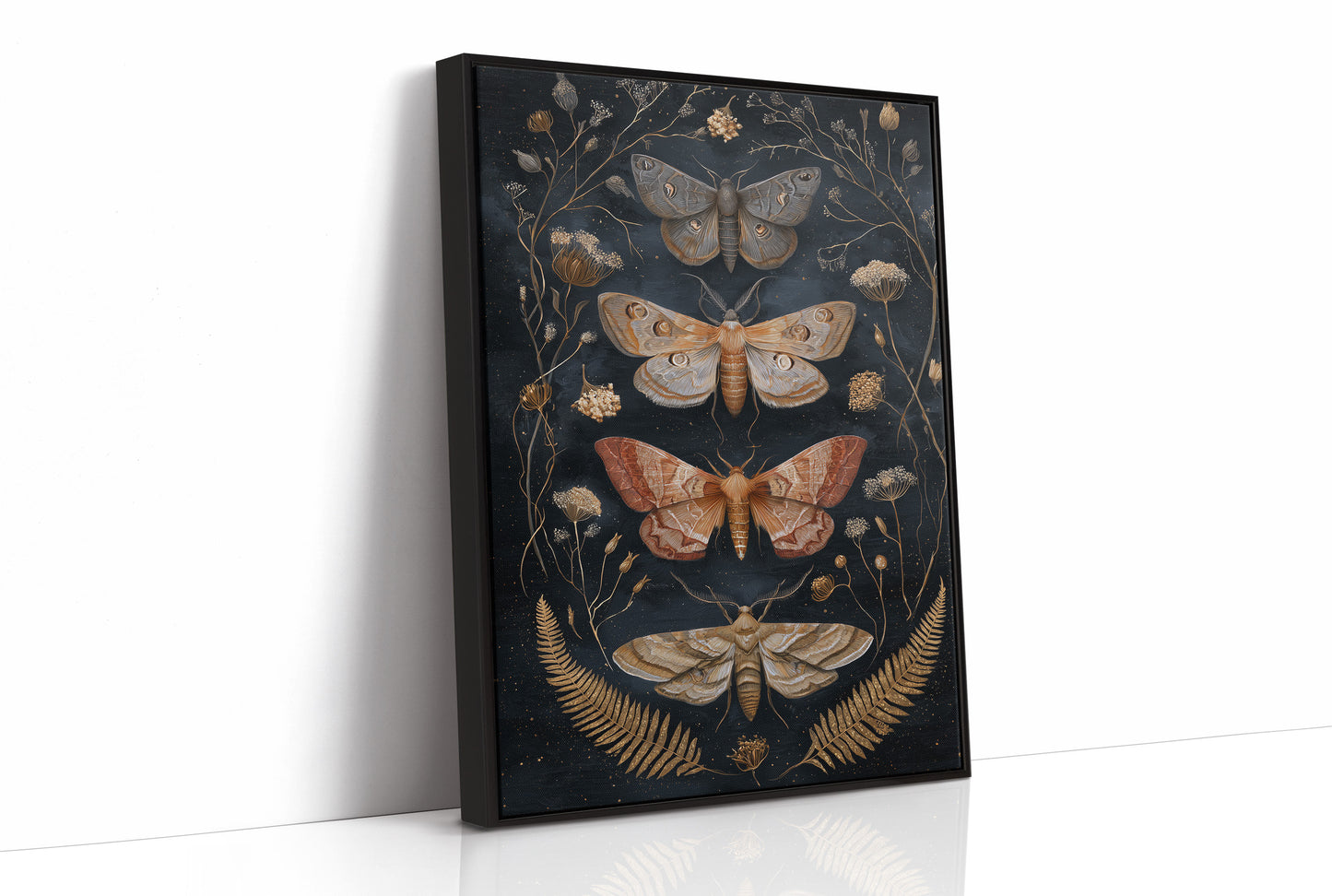 Midnight Moths Among Golden Stems