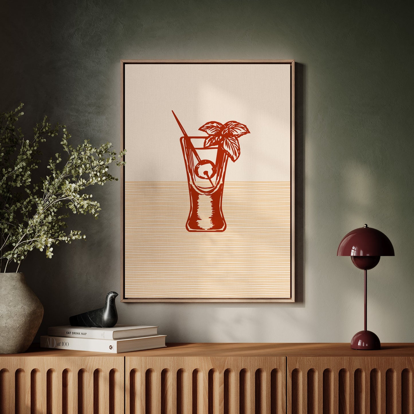 Mint Leaves Float Above Sunset Lines