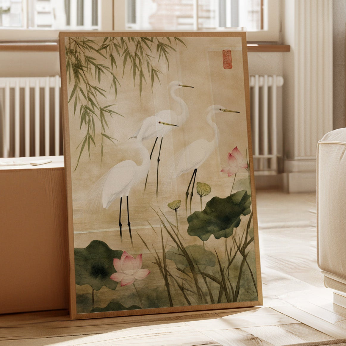 Japanese Egret Wall Art – Elegant Minimalist Nature Print